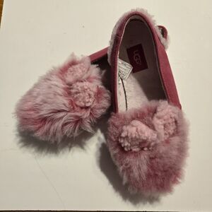 UGG Size 4 Pink Suede‎ Leather Bunny Slip On Low Top Moccasins Slippers RARE